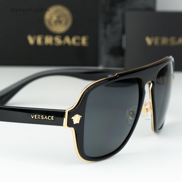 Versace Men Sunglasses Black Grey Polarized Aviator VE2199 100281 NEW AUTHENTIC - Picture 4 of 12